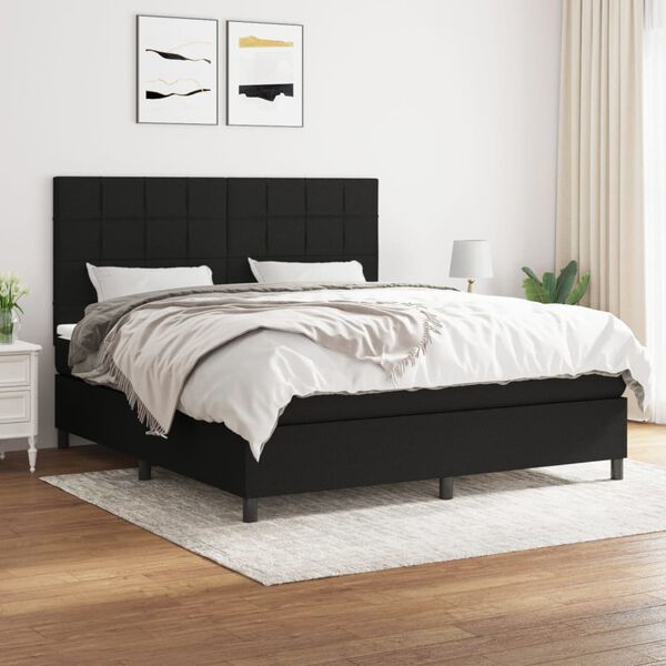 vidaXL Sommier &agrave; lattes de lit avec matelas Noir 180x200 cm Tissu