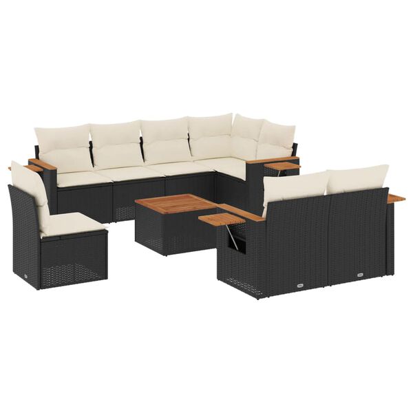 vidaXL Salon de jardin 9 pcs avec coussins noir r&eacute;sine tress&eacute;e