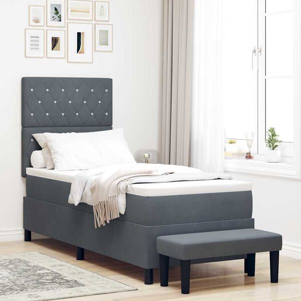 vidaXL Lit &agrave; ressorts avec matelas Gris fonc&eacute; 80 x 200 cm Velours