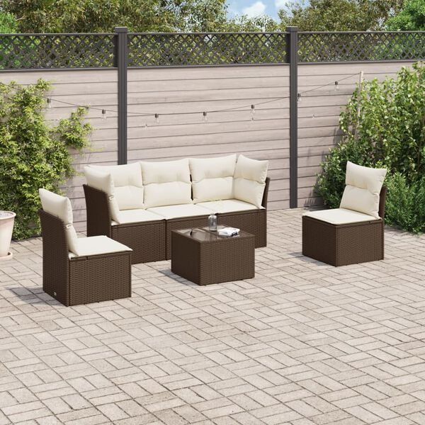 vidaXL Salon de jardin avec coussins 6 pcs marron r&eacute;sine tress&eacute;e