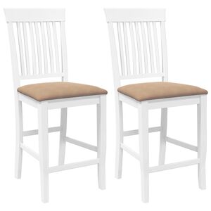 vidaXL Tabourets de bar avec coussins 2 pcs blanc bois massif d'h&eacute;v&eacute;a