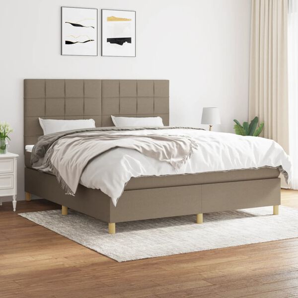 vidaXL Sommier &agrave; lattes de lit avec matelas Taupe 180x200 cm Tissu