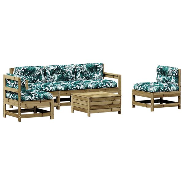 vidaXL Salon de jardin 6 pcs avec coussins bois de pin impr&eacute;gn&eacute;