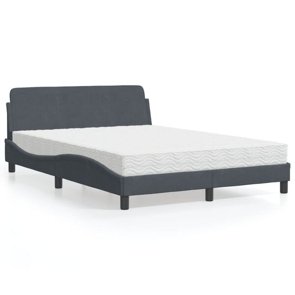 vidaXL Lit avec matelas Dover gris fonc&eacute; 140x190 cm velours