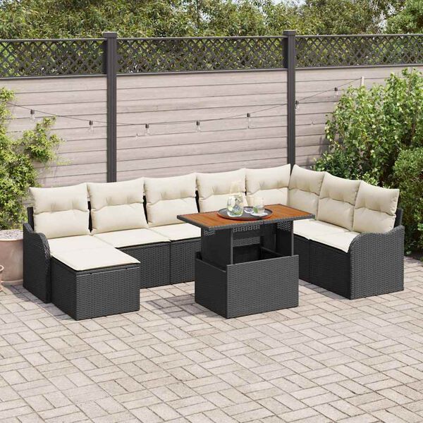vidaXL Ensemble de canap&eacute; de jardin avec coussin 9 pcs Noir et cr&egrave;me