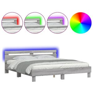 vidaXL Cadre de lit avec LED sans matelas sonoma gris 160x200 cm