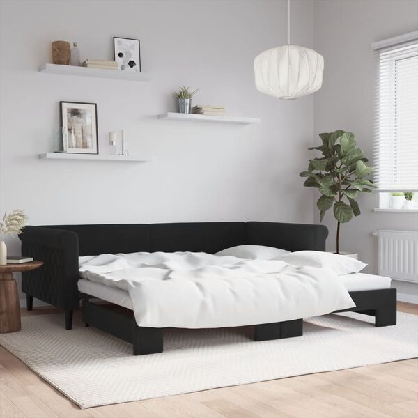 vidaXL Lit de jour avec gigogne sans matelas noir 100x200 cm