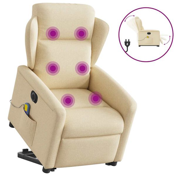vidaXL Fauteuil inclinable de massage &eacute;lectrique Cr&egrave;me Tissu