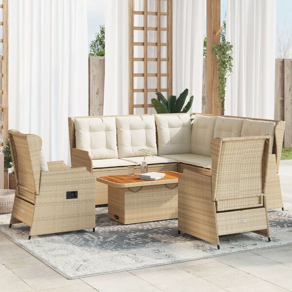 vidaXL Salon de jardin avec coussins 6 pcs beige r&eacute;sine tress&eacute;e