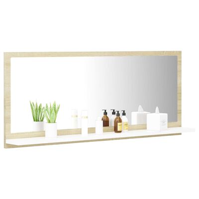 vidaXL Miroir de bain Blanc et chêne sonoma 90x10,5x37 cm Aggloméré