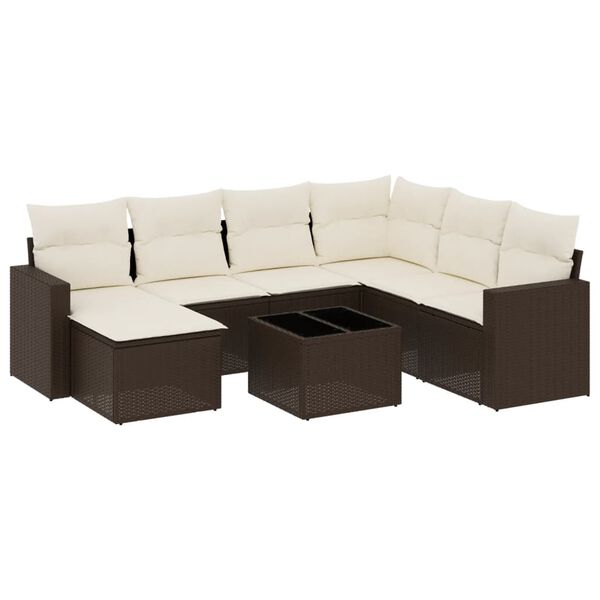 vidaXL Salon de jardin 8 pcs avec coussins marron r&eacute;sine tress&eacute;e