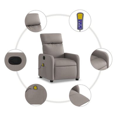 vidaXL Fauteuil de massage inclinable Taupe Tissu