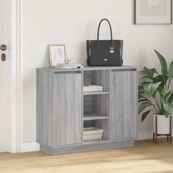vidaXL Buffet LED Gris Sonoma 90 x 32 x 75 cm Bois d'ing&eacute;nierie