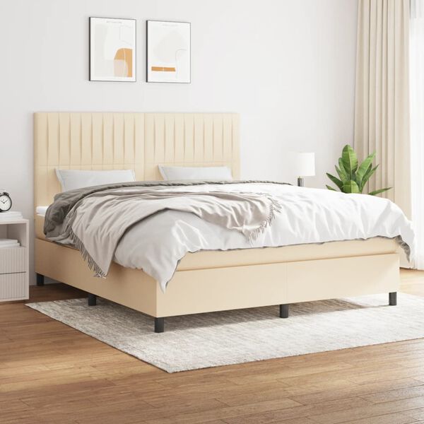 vidaXL Sommier &agrave; lattes de lit avec matelas Cr&egrave;me 180x200 cm Tissu