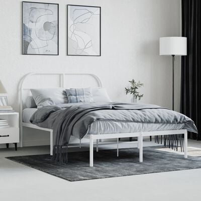 vidaXL Cadre de lit métal sans matelas et tête de lit blanc 135x190 cm