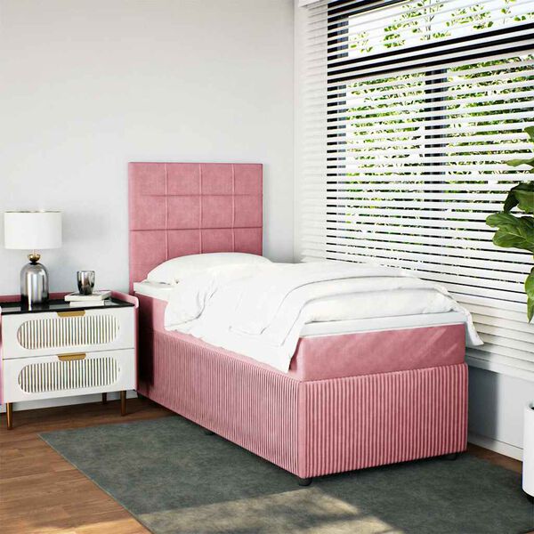 vidaXL Sommier &agrave; lattes de lit avec matelas Rose 100x200 cm Velours