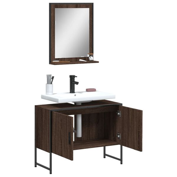 vidaXL Ensemble d'armoires de salle de bain 2 pcs ch&ecirc;ne marron