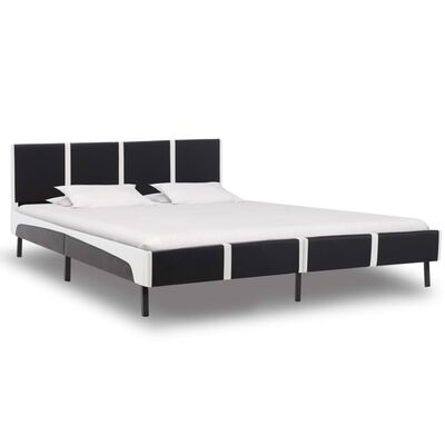 vidaXL Cadre de lit Noir et blanc Similicuir 150x200 cm