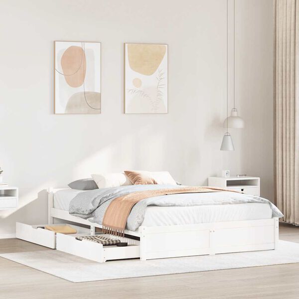 vidaXL Cadre de lit sans matelas blanc 135x190 cm bois de pin massif