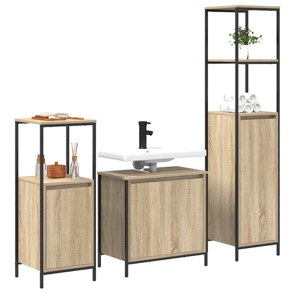 vidaXL Ensemble de mobilier de salle de bain 3 pcs Bois d'ing&eacute;nierie