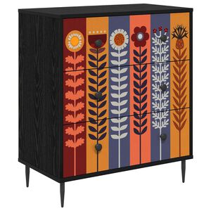 vidaXL Commode ESSEN Imprim&eacute; tournesol 66 x 36,5 x 76 cm Ch&ecirc;ne noir