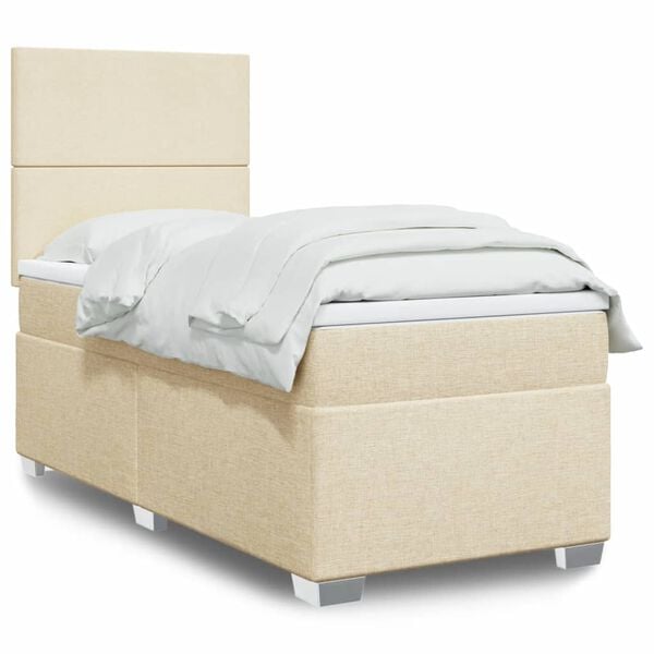 vidaXL Sommier &agrave; lattes de lit avec matelas Cr&egrave;me 80x200 cm Tissu