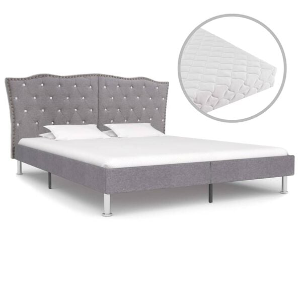 vidaXL Lit avec matelas Gris clair Tissu 160x200 cm