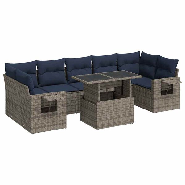 vidaXL Salon de jardin avec coussins 8 pcs gris r&eacute;sine tress&eacute;e acacia