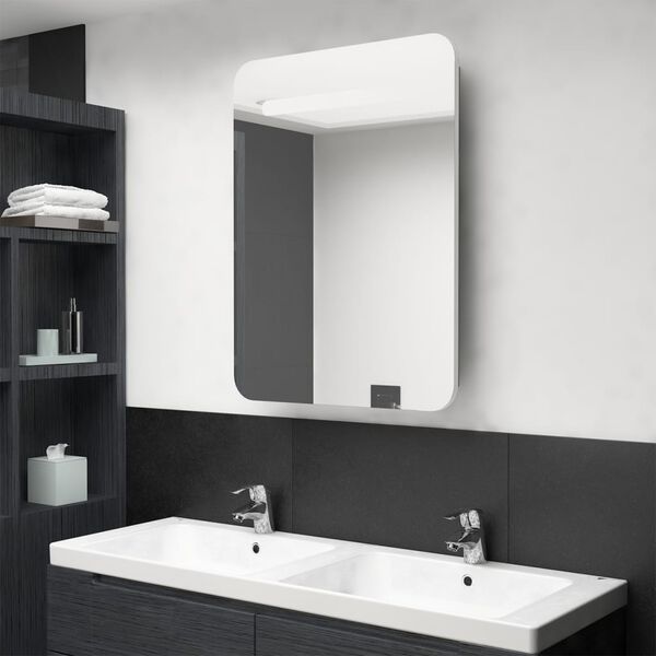 vidaXL Armoire de salle de bain &agrave; miroir LED blanc et ch&ecirc;ne 60x11x80cm