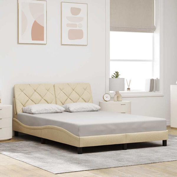 vidaXL Cadre de lit avec LED sans matelas cr&egrave;me 140x190 cm tissu