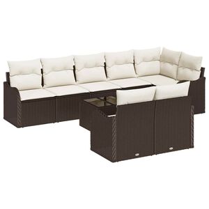 vidaXL Ensemble de canap&eacute; de jardin 9 pcs Marron et blanc Poly rotin