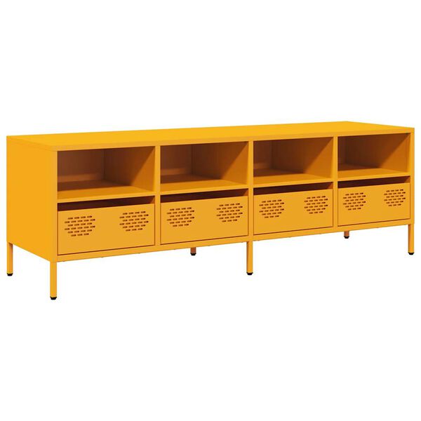 vidaXL Meuble TV jaune moutarde 135x39x43,5 cm acier lamin&eacute; &agrave; froid