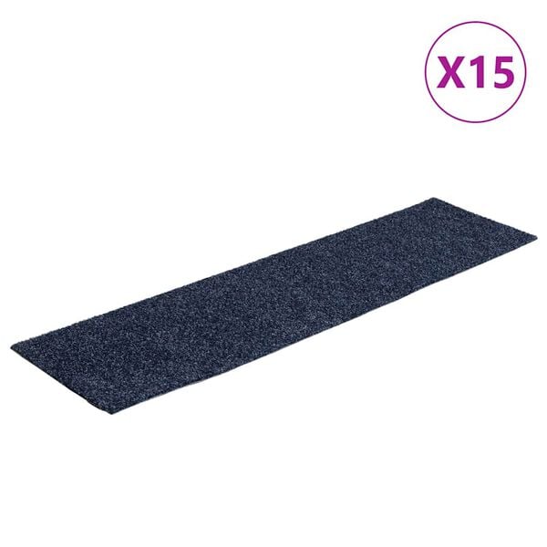 vidaXL Tapis d'escalier autocollants 15 pièces 76 x 20 cm Gris Bleu Rectangulaire