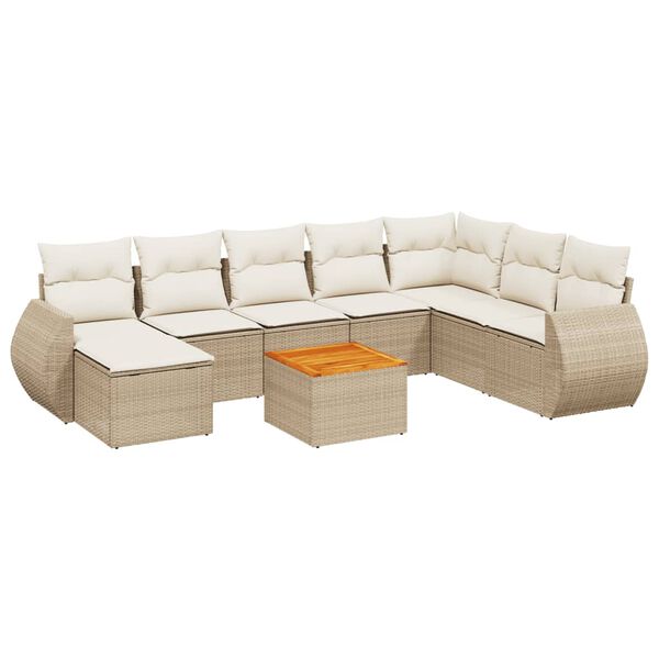 vidaXL Salon de jardin avec coussins 9 pcs beige r&eacute;sine tress&eacute;e