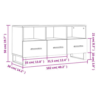 vidaXL Meuble TV gris béton 102x36x50 cm bois d'ingénierie