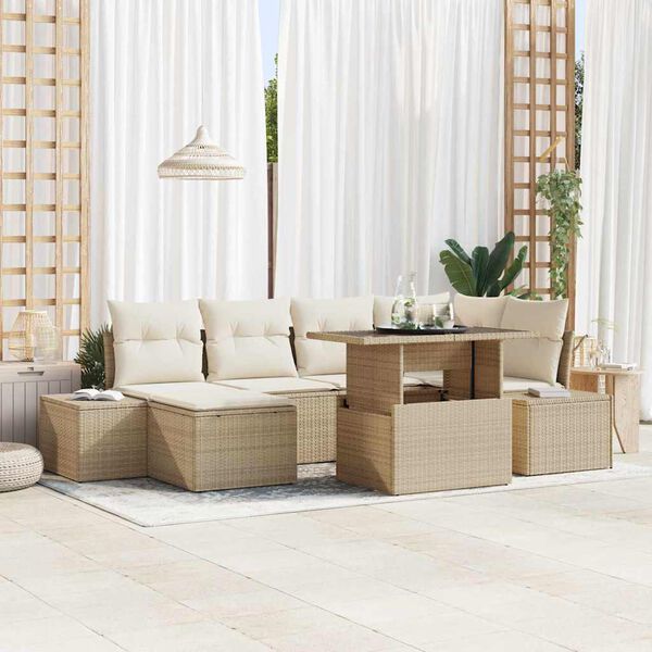 vidaXL Ensemble de canap&eacute; de jardin avec coussin 7 pcs beige et cr&egrave;me