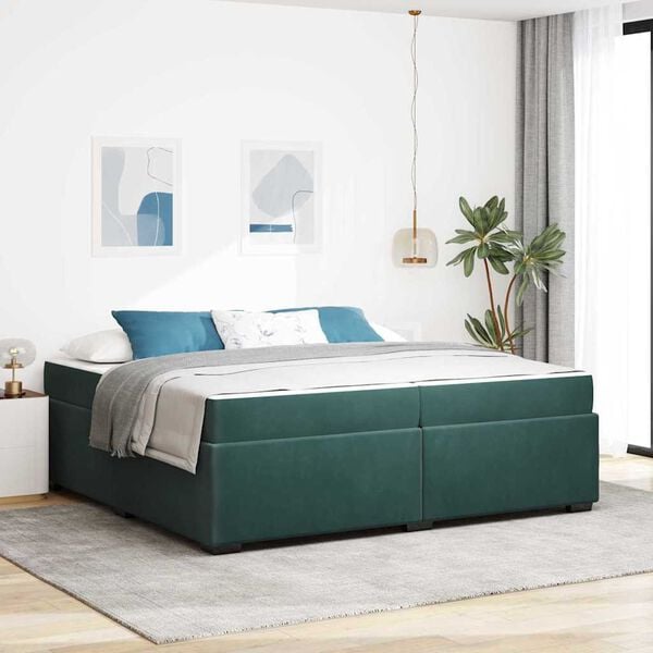 vidaXL Cadre de lit avec matelas Vert fonc&eacute; 200 x 200 cm tissu