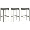 vidaXL Tabourets de bar avec coussins lot de 3 gris r&eacute;sine tress&eacute;e
