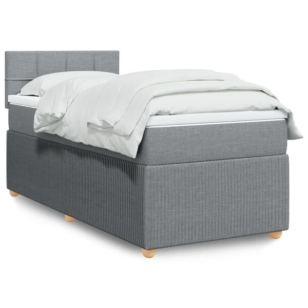 vidaXL Sommier &agrave; lattes de lit et matelas Gris clair 90x190 cm Tissu