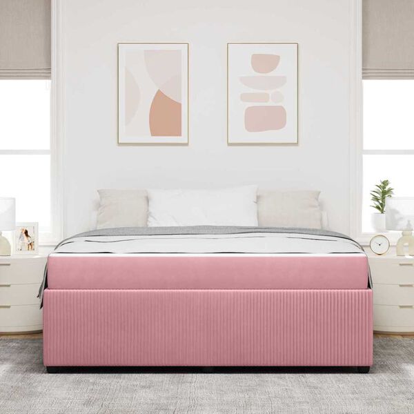 vidaXL Cadre de lit avec matelas Rose 180 x 200 cm tissu