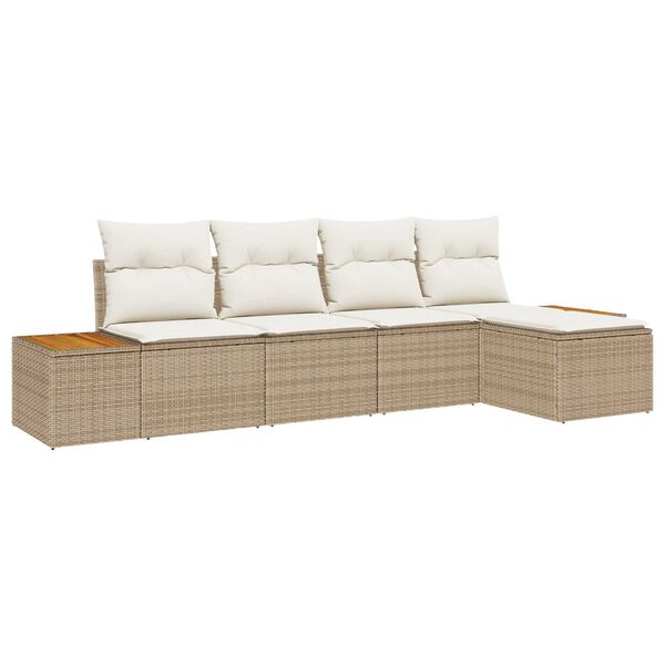 vidaXL Ensemble de canap&eacute; de jardin 5 pcs Beige et cr&egrave;me Poly Rattan