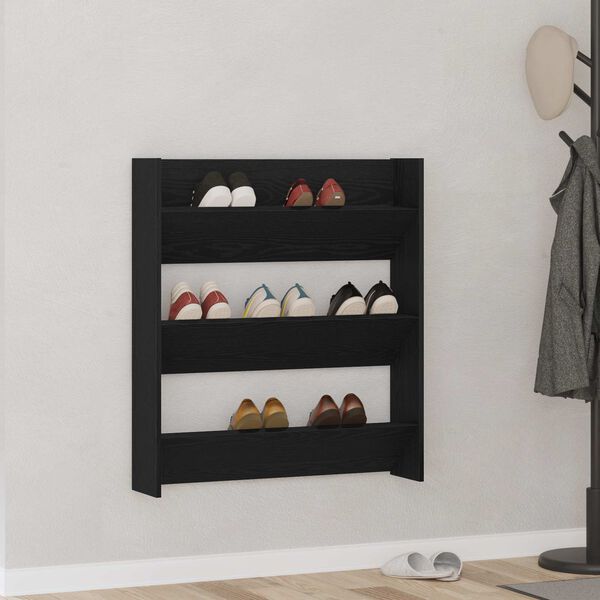 vidaXL Cabinet &agrave; chaussures avec &eacute;tag&egrave;re Ch&ecirc;ne noir 80 x 18 x 90 cm