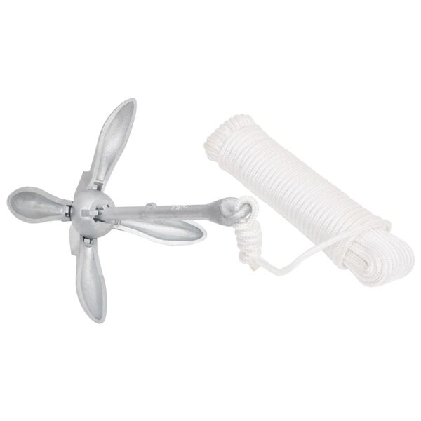 vidaXL Ancre pliable avec corde argent&eacute; 2,5 kg fer mall&eacute;able