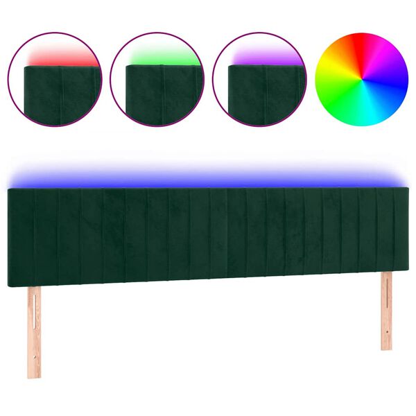 vidaXL T&ecirc;te de lit &agrave; LED Vert fonc&eacute; 200x5x78/88 cm Velours