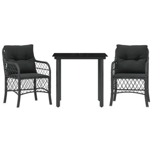 vidaXL Ensemble de bistro 3 pcs avec coussins noir r&eacute;sine tress&eacute;e