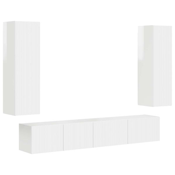 vidaXL Ensemble meuble TV 3 pcs Blanc brillant Bois d'ing&eacute;nierie