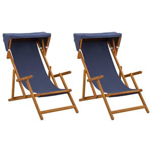 vidaXL Chaise Longue 2 pcs 3 Position Bois d'eucalyptus massif Bleu