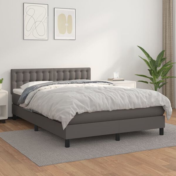 vidaXL Sommier &agrave; lattes de lit avec matelas Gris 140x200 cm Similicuir