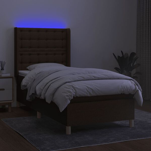 vidaXL Sommier &agrave; lattes de lit matelas LED Marron fonc&eacute; 90x190cm Tissu