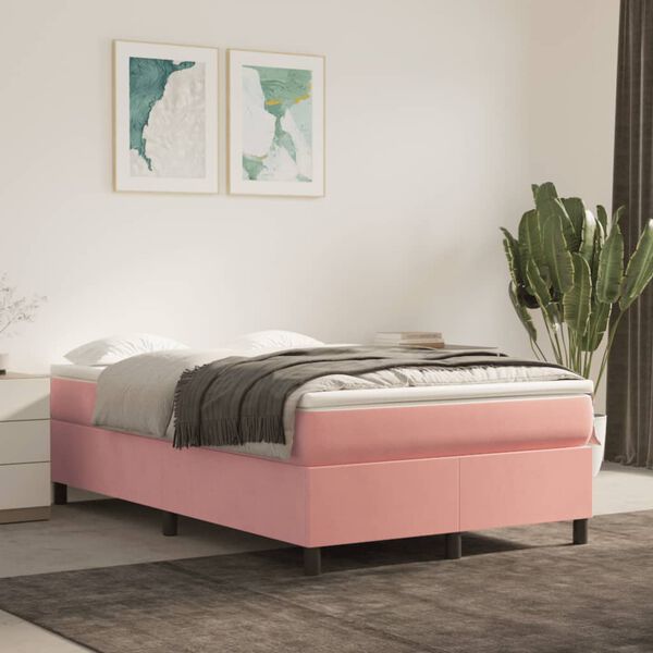 vidaXL Sommier &agrave; lattes de lit avec matelas rose 120x190 cm velours